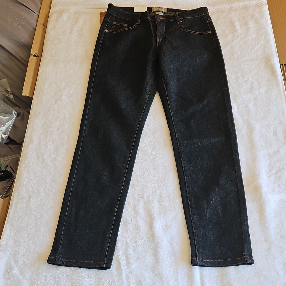 Daniel L Jeans Women's Navy‎ Straight Jeans Stretch Denim 5-Pocket Zip Button